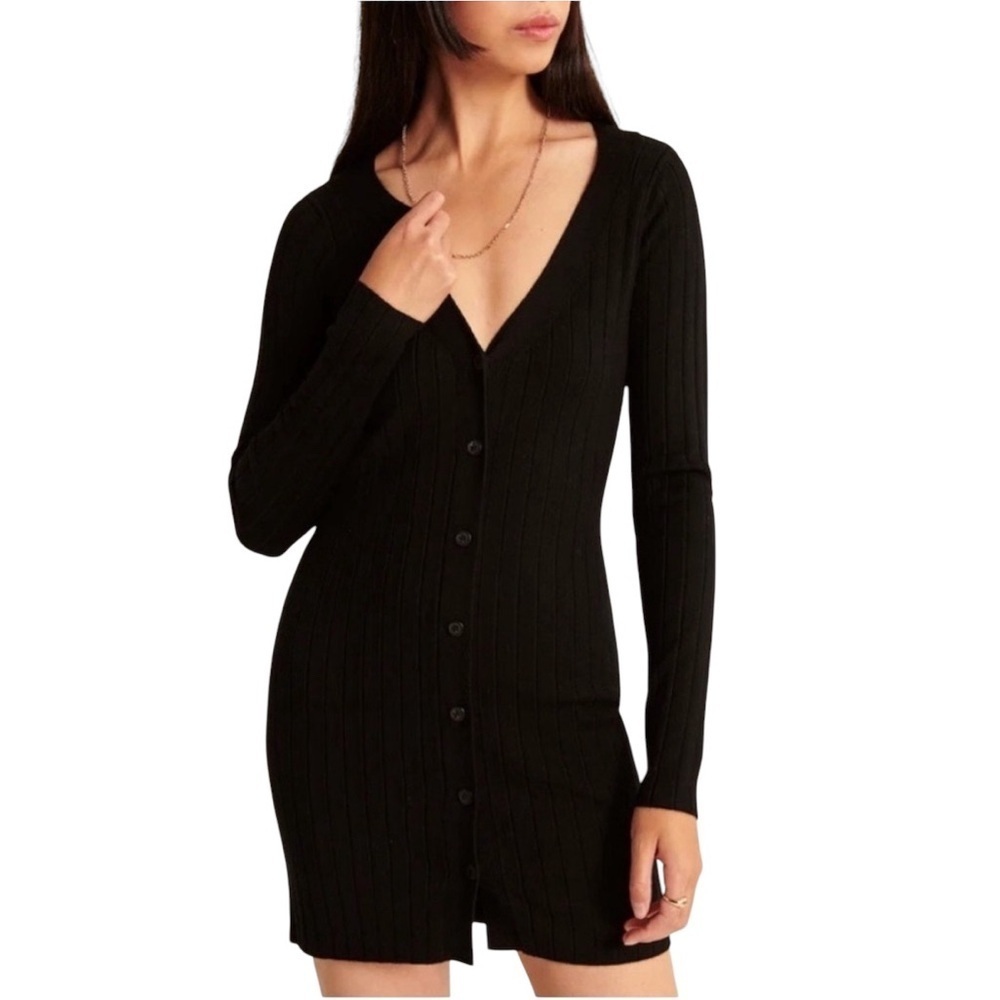 Abercrombie - Black Button Down Deep V Mini Sweater Dress Sz S